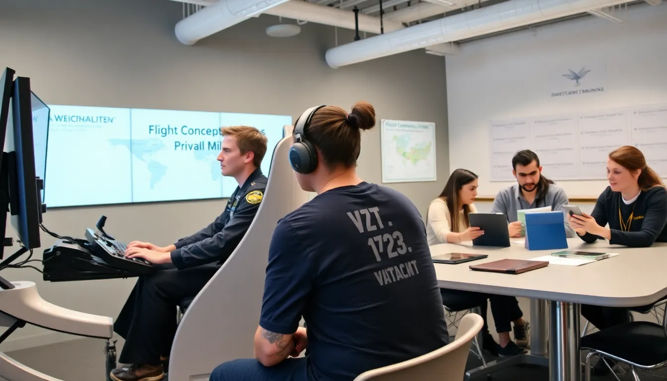 young adults training to become pilots in a modern classroom.